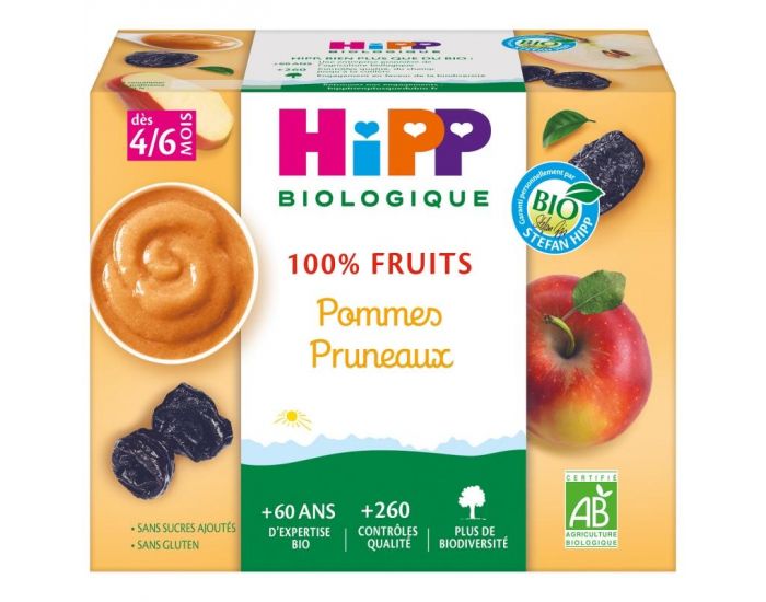 HIPP 100% Fruits Pommes Pruneaux - 4 coupelles