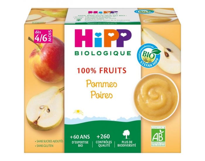 HIPP 100% Fruits Pommes Poires - 4 coupelles