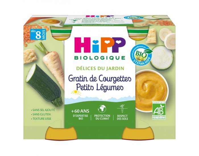 HIPP Dlices du Jardin Gratin de courgettes Petits lgumes - 2 x 190g - Ds 8 mois