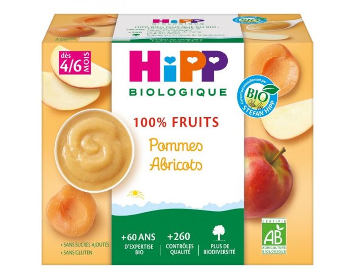HIPP 100% Fruits Pommes Abricots - 4 x 100g - Ds 4 mois