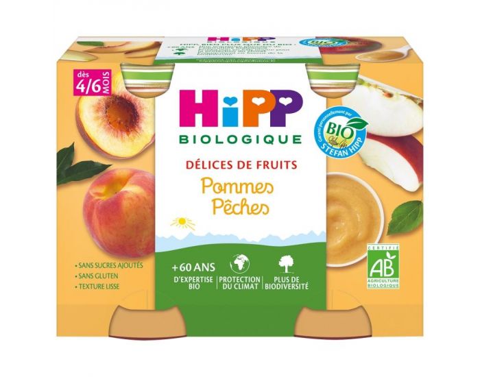 HIPP Dlices de Fruits Pommes Pches - 2 x 190g - Ds 4 mois