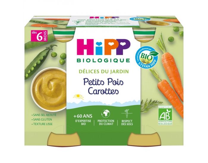 HIPP Dlices du Jardin Petits Pois Carottes - 2 pots 