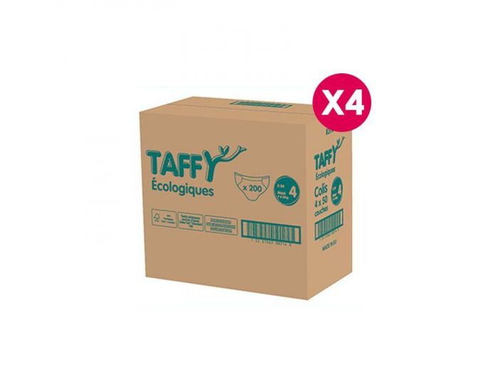 TAFFY ECOLOGIQUES Couches �cologiques T4 / 7-18 Kg / Lot de 4 x 50 couches