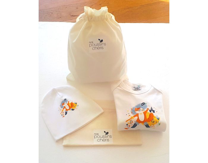 NOS POUSSINS CHERIS Coffret Cadeau Cape et Bonnet 100% Coton Bio - Chat Bott� 