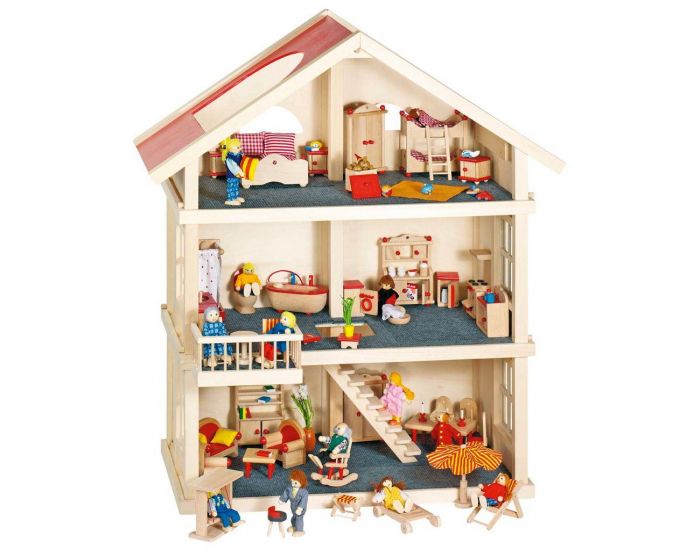 GOKI Maison Poup�es en Bois Massif 3 �tages - D�s 2 ans