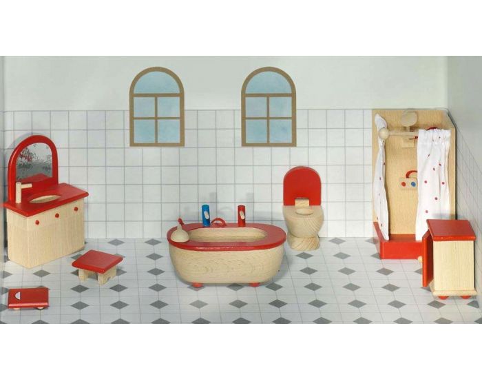 GOKI Meubles pour Maison de Poup�es en Bois Salle de Bain - D�s 2 ans