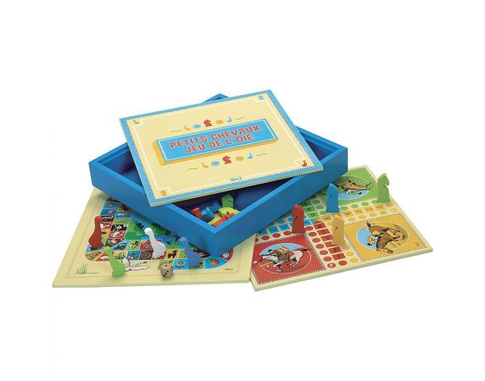 JEUJURA Coffret Jeu de petits chevaux en bois et jeu de l'oie - D�s 3 ans