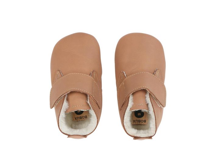 BOBUX Chaussons en cuir Bobux soft soles - Bottine  scratch Fourre Desert Caramel