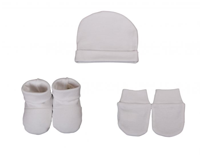 EVEIL ET NATURE Set bonnet moufle chausson - Blanc