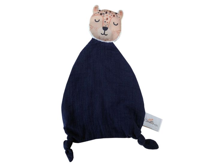 CAROTTE & CIE Doudou Panthre en Double Gaze - Bleu Marine