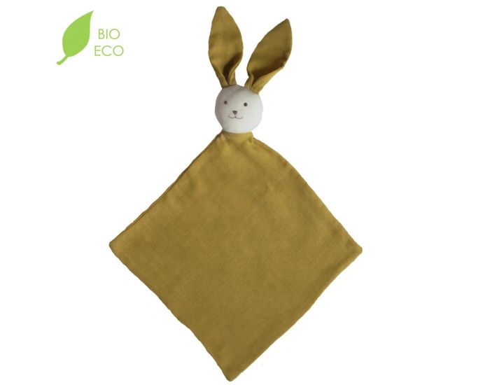LUCIOLE ET CIE Doudou Lapin en Gaze de Coton Biologique - Jaune Safran
