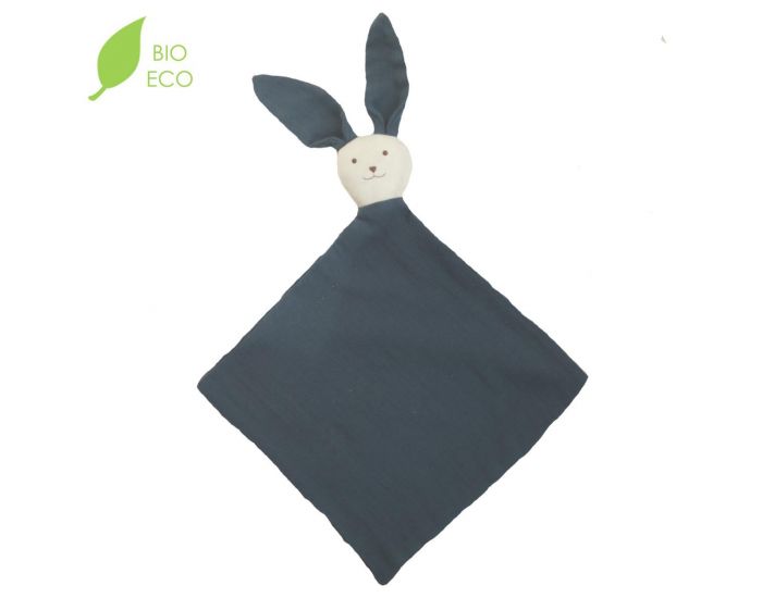 LUCIOLE ET CIE Doudou Lapin en Gaze de Coton Biologique - Bleu Profond
