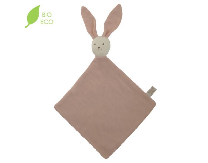 LUCIOLE ET CIE Doudou Lapin en Gaze de Coton Biologique - Rose Poudre