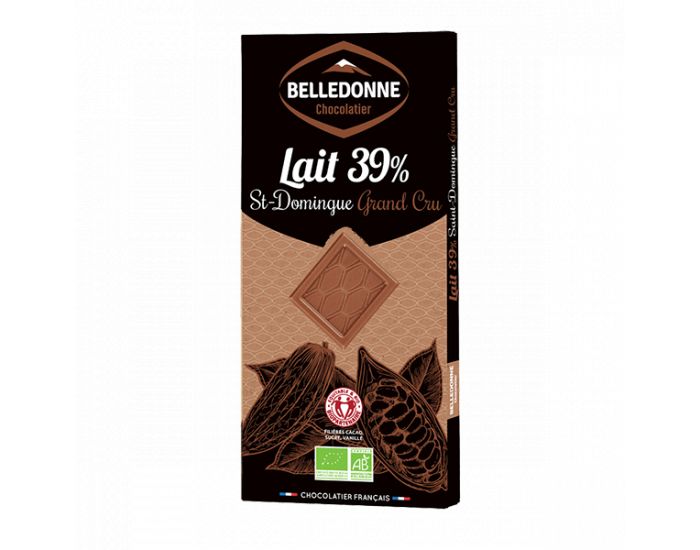 BELLEDONNE Tablette Chocolat Lait 39% St Domingue Bio - 100 g