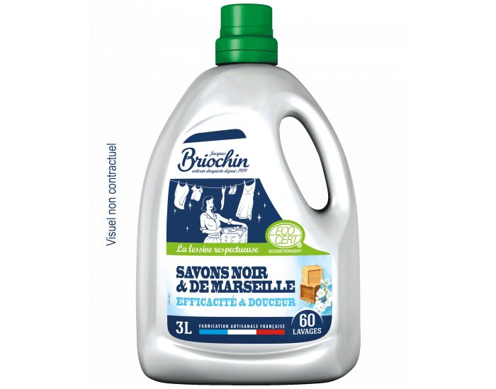 JACQUES BRIOCHIN Lessive liquide Savon Noir et Savon de Marseille - 3L - 60 lavages
