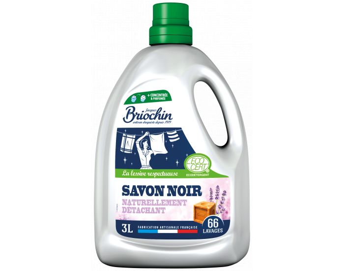 Lessive Liquide au Savon Noir - 3L - 60 lavages, JACQUES BRIOCHIN