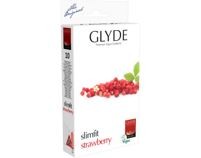 GLYDE Préservatifs en Latex Naturel Vegan - Slimfit à la Fraise - Pack de 10