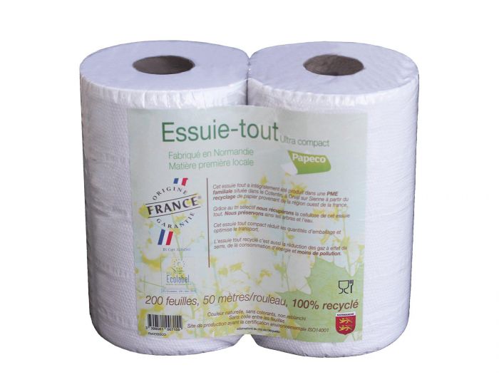 PAPECO Essuie-Tout Recycl Franais Ecolabel - Sachet De 2 Rouleaux