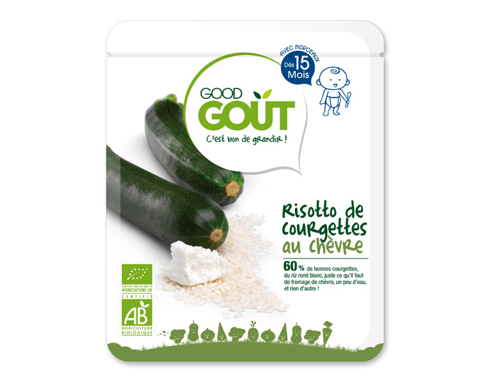 GOOD GOUT Petit Plat pour Bb 220 g - Risotto de Courgettes au Chvre - Ds 15 mois