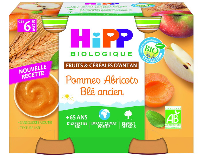 HIPP Petits Pots Fruits et Céréales d'Antan - Dès 6 mois - 2 x 190 g
