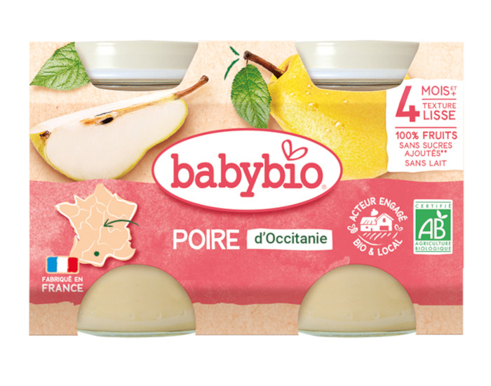 BABYBIO Mes Fruits - 2 x 130 g Poire de Provence - 4 mois