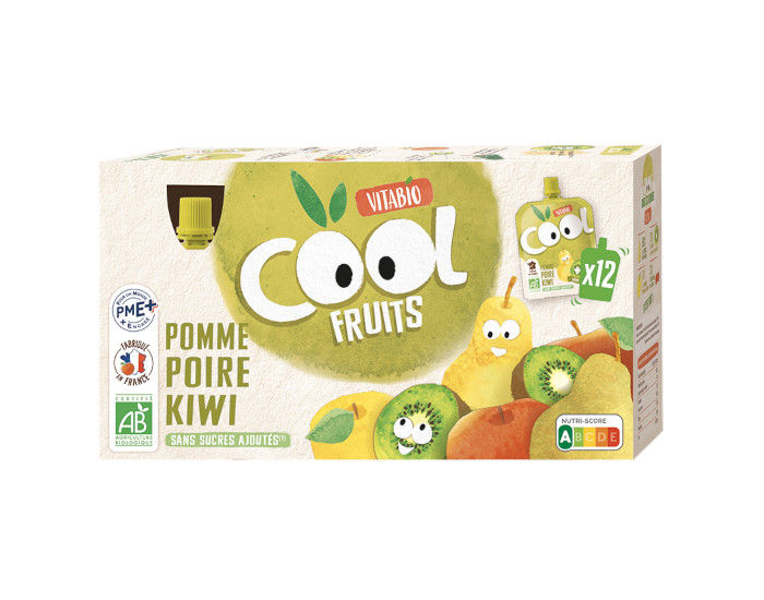 VITABIO Pack Famille Cool Fruits Poire Kiwi Acérola - 12 x 90 g