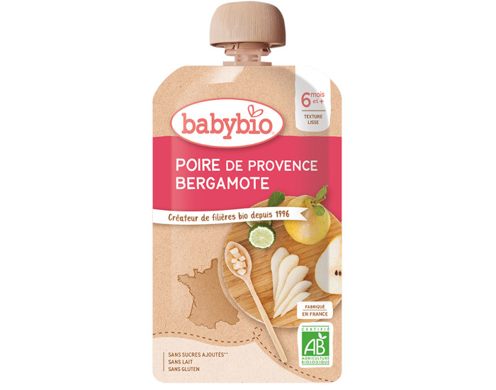 BABYBIO Gourde Fruits Unitaire - Ds 6 mois - 120g Poire de Provence Bergamote
