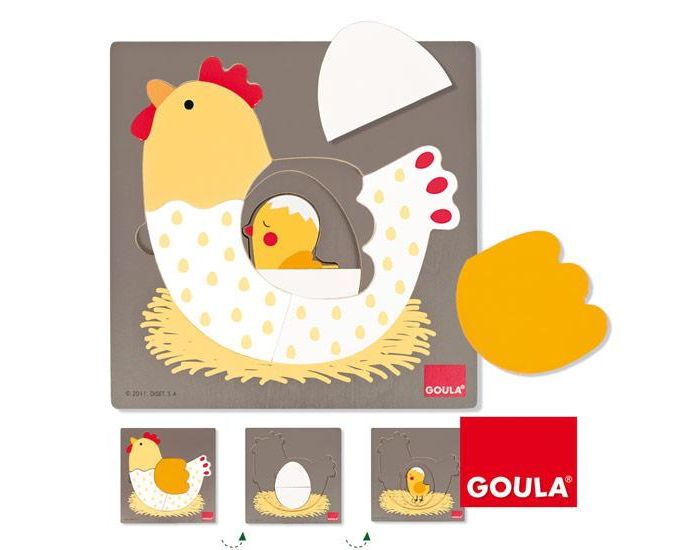 GOULA Puzzle Poule, Oeuf, Poussin - Ds 12 mois 