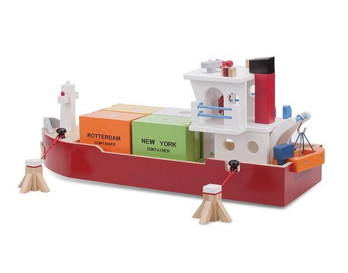 NEW CLASSIC TOYS Bateau-container avec 4 containers - Ds 3 ans