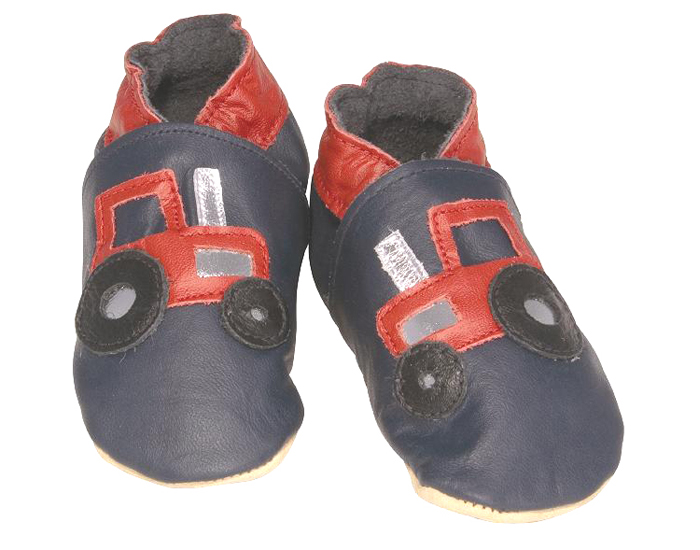 DAISYROOTS Chaussons en Cuir Enfant - Marine Tracteur - Fait Main en Angleterre