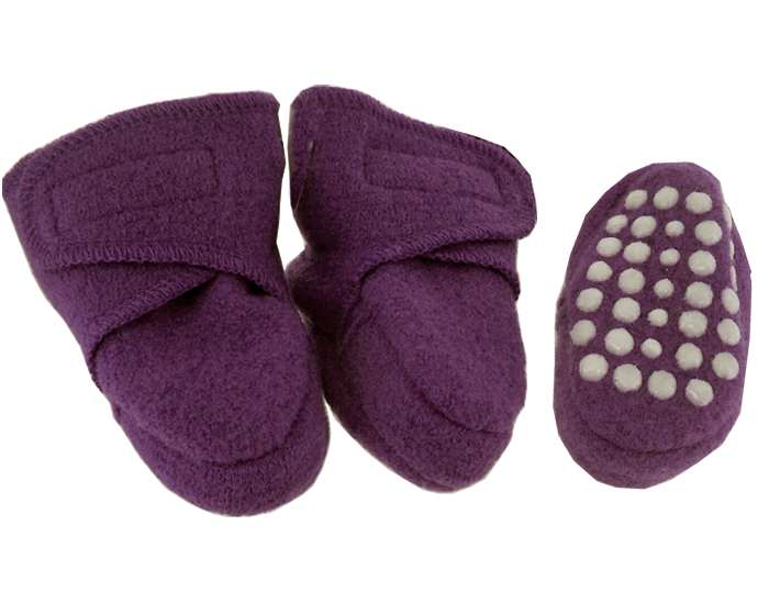 DISANA Chaussons Anti-D�rapants en Laine - Prune