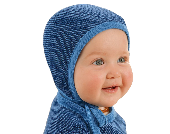 DISANA Bonnet B�b� en Laine Merinos avec Lacet - Bleu