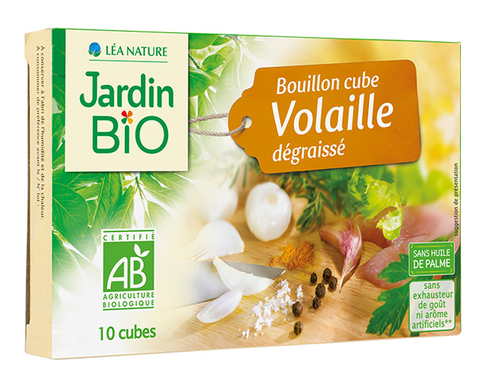 JARDIN BIO Bouillon Cube Volaille D�graiss� Sans Huile de Palme - 10 x 10 g