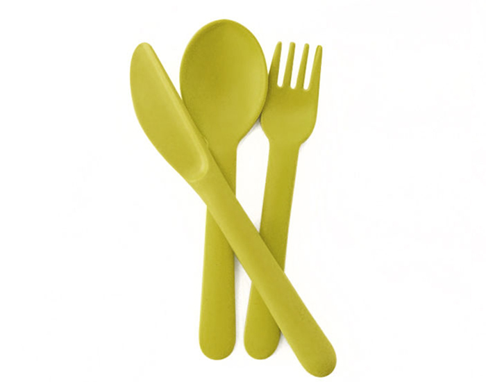 EKOBO Set de 3 Couverts En Bambou Enfant Citron Vert