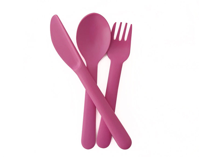 EKOBO Set de 3 Couverts en Bambou Enfant Rose