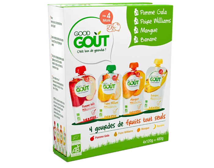 GOOD GOUT Pack de 4 Gourdes de Fruit 120 g pour Bb - Multifruits - Ds 4 mois