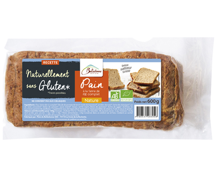 BELLEDONNE Pain Tranch� Longue Conservation Sans Gluten - Riz Complet Nature - 600g