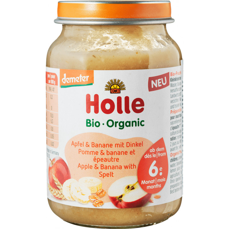 HOLLE Petit Pot de Fruits - 190 g Pomme - Banane - Epeautre - 4M