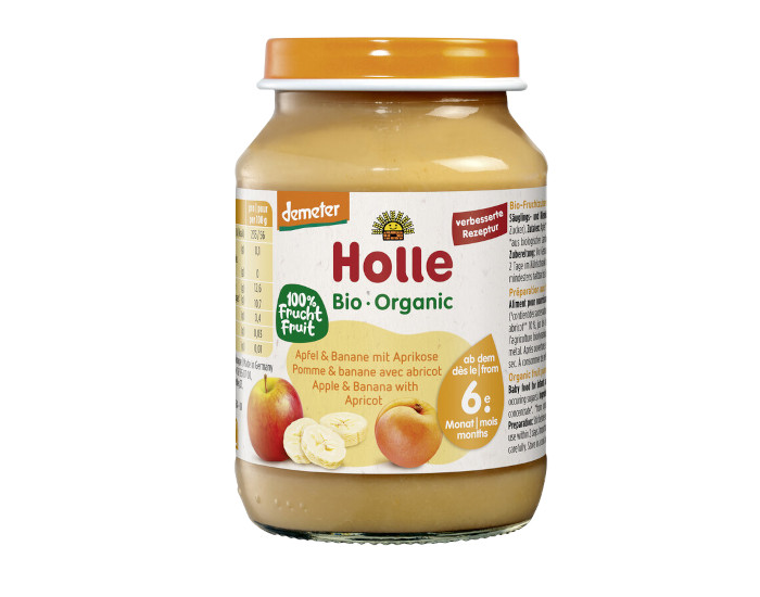 HOLLE Petit Pot de Fruits - 190 g Pomme - Banane - Abricot - 6M