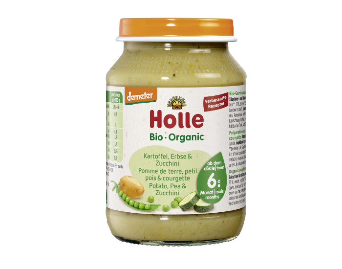 HOLLE Petit Pot Lgume - 125 ou 190 g Pommes de Terre-Petits Pois-Courgette - 6M