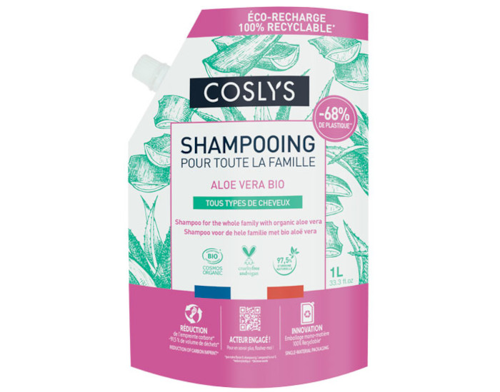 COSLYS Shampooing pour Toute la Famille - Aloe Vera Bio  Doypack 1 L