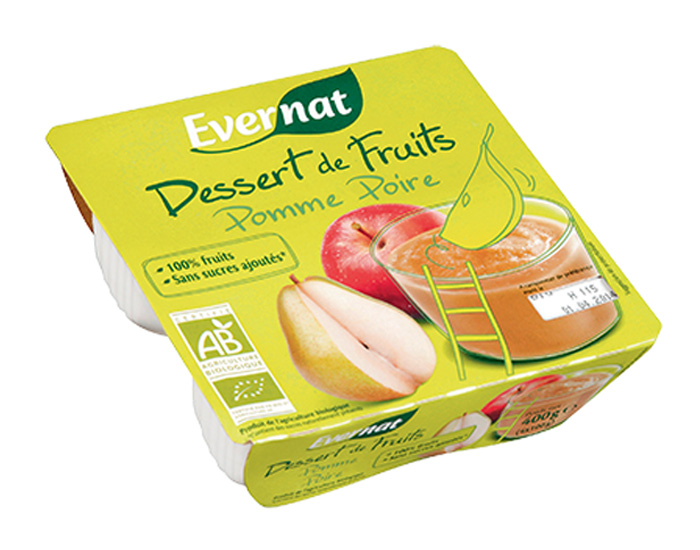 EVERNAT Dessert de Fruits Pomme Poire - 4 x 100g