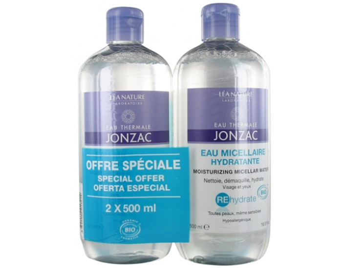 JONZAC Eau Micellaire Hydratante - Peaux Déshydratées et Sensibles - Lot de 2x500ml