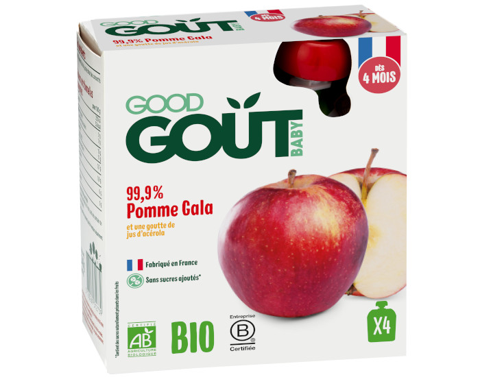 GOOD GOUT Pack de 4 Gourdes Pomme Gala - Purée Bébé 85g - Dès 4 mois