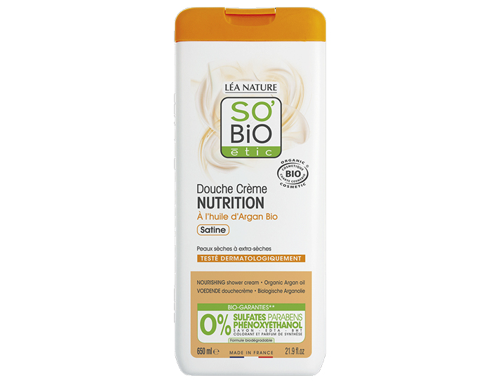 SO'BIO Douche Crème Nutrition à l'Huile d'Argan Bio - 650 ml