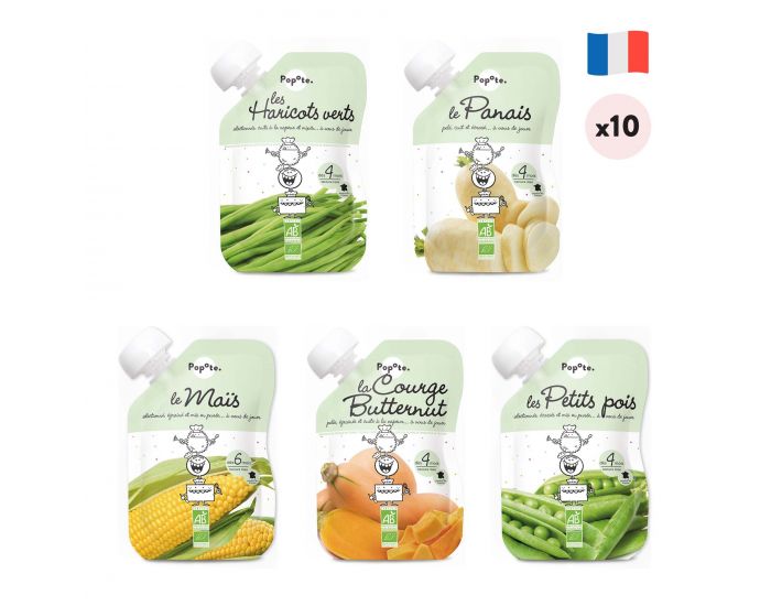 POPOTE Les L�gumes Incontournables Pur�es En Gourde Pour B�b� - Lot De 10 - D�s 4 Mois