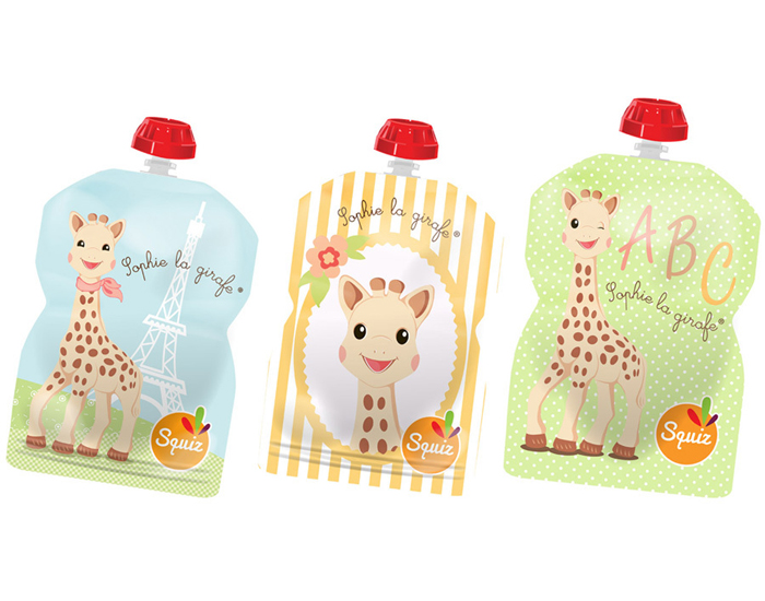 SQUIZ Gourde Souple 90 ml - Sophie la Girafe - Lot de 3