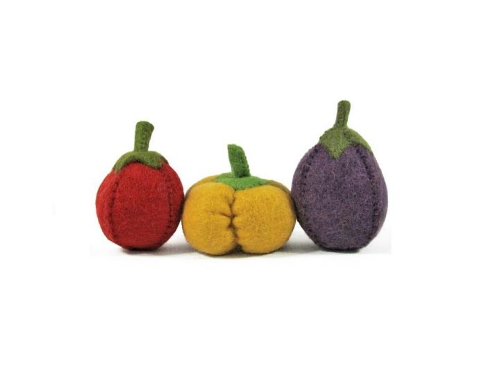 PAPOOSE TOYS L�gumes en Laine Feutr�e - Tomate, Poivron, Aubergine - D�s 3ans