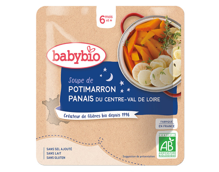 BABYBIO Sachet Menu Bonne Nuit - 190g Soupe Potimarron Panais - 6 M