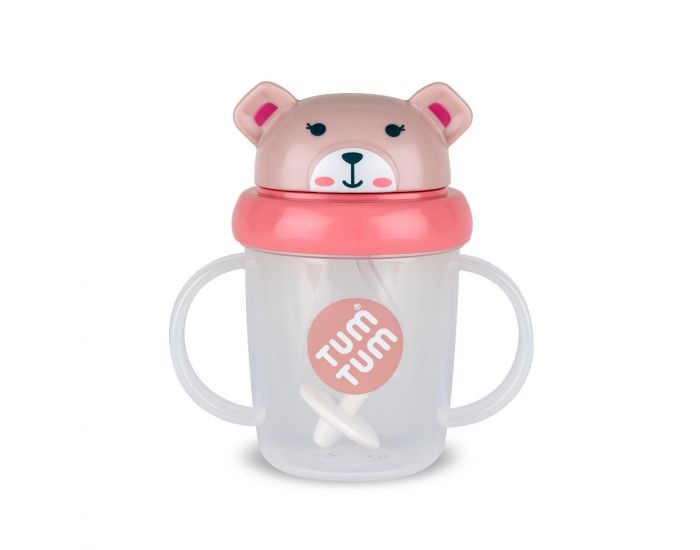 TUM TUM Tasse Anti Fuite + Paille Lest�e - Ourson Rose